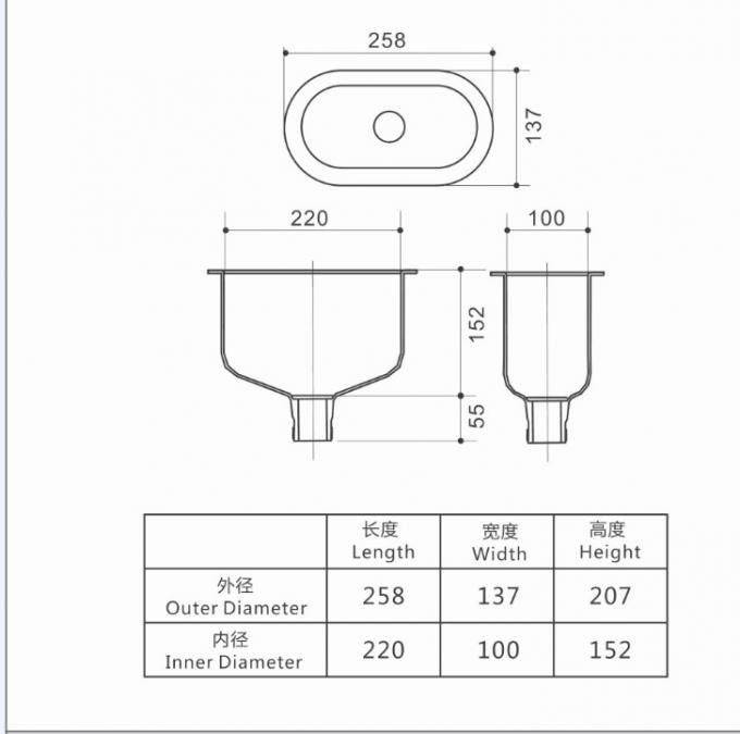 Размер раковины чашки ПП
